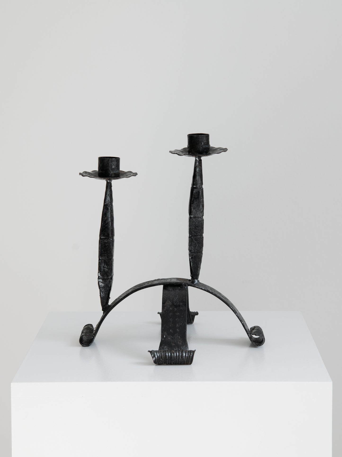 Vintage Brutalist Iron Candle Holder