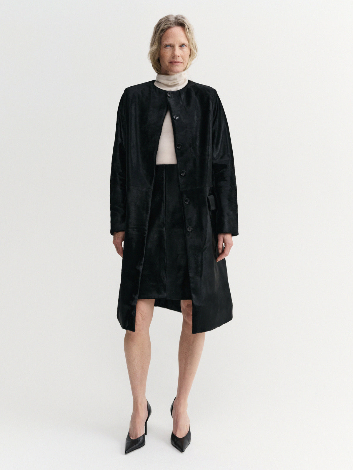 Harlow Pony Leather Coat – Black