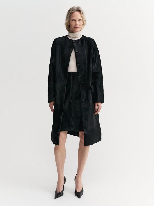 Harlow Pony Leather Coat – Black