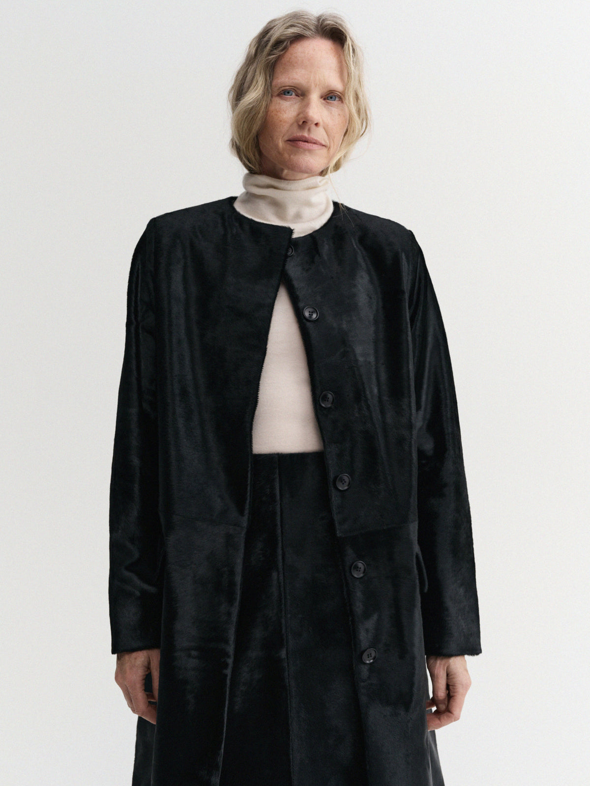 Harlow Pony Leather Coat – Black