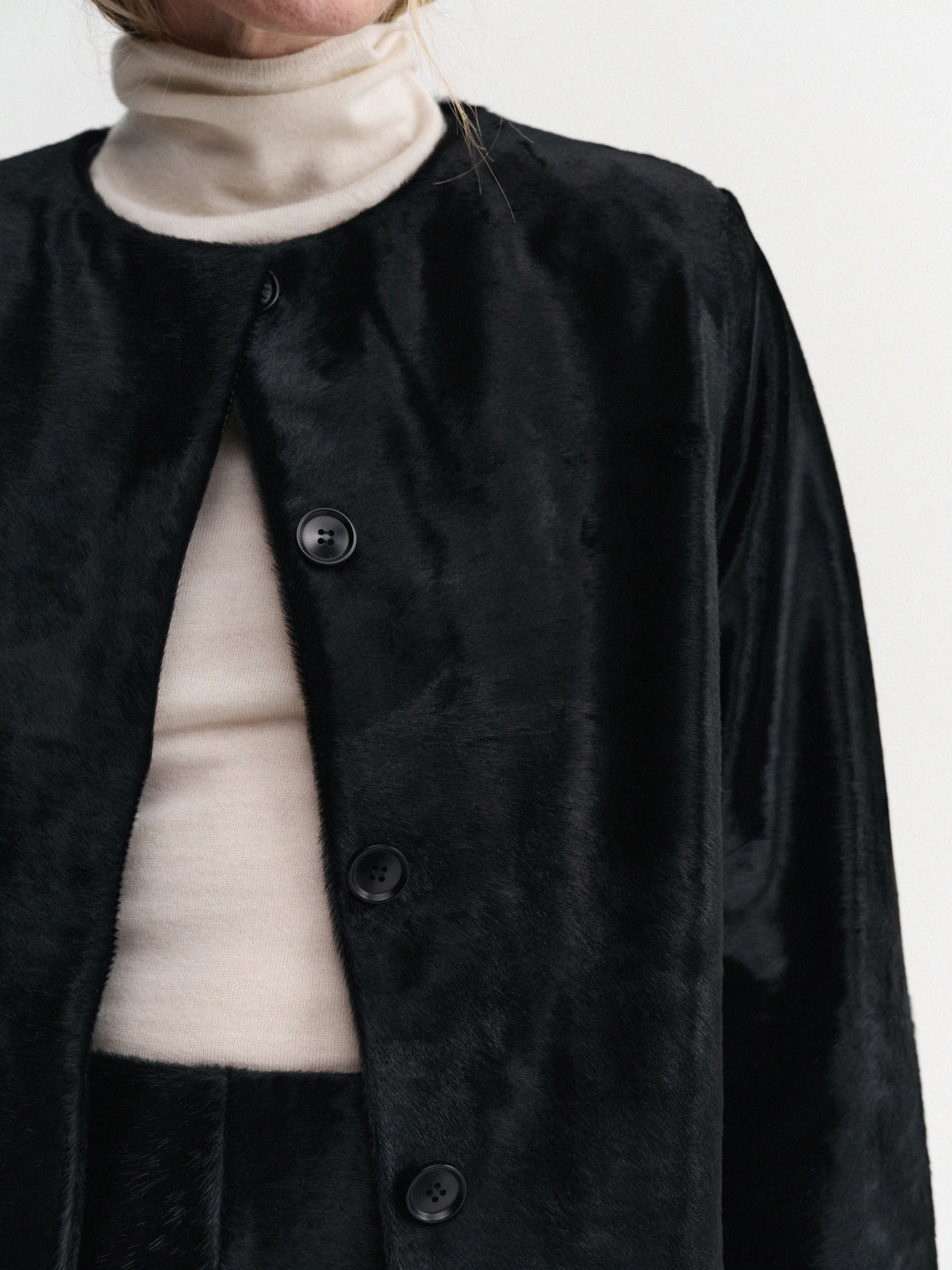 Harlow Pony Leather Coat – Black