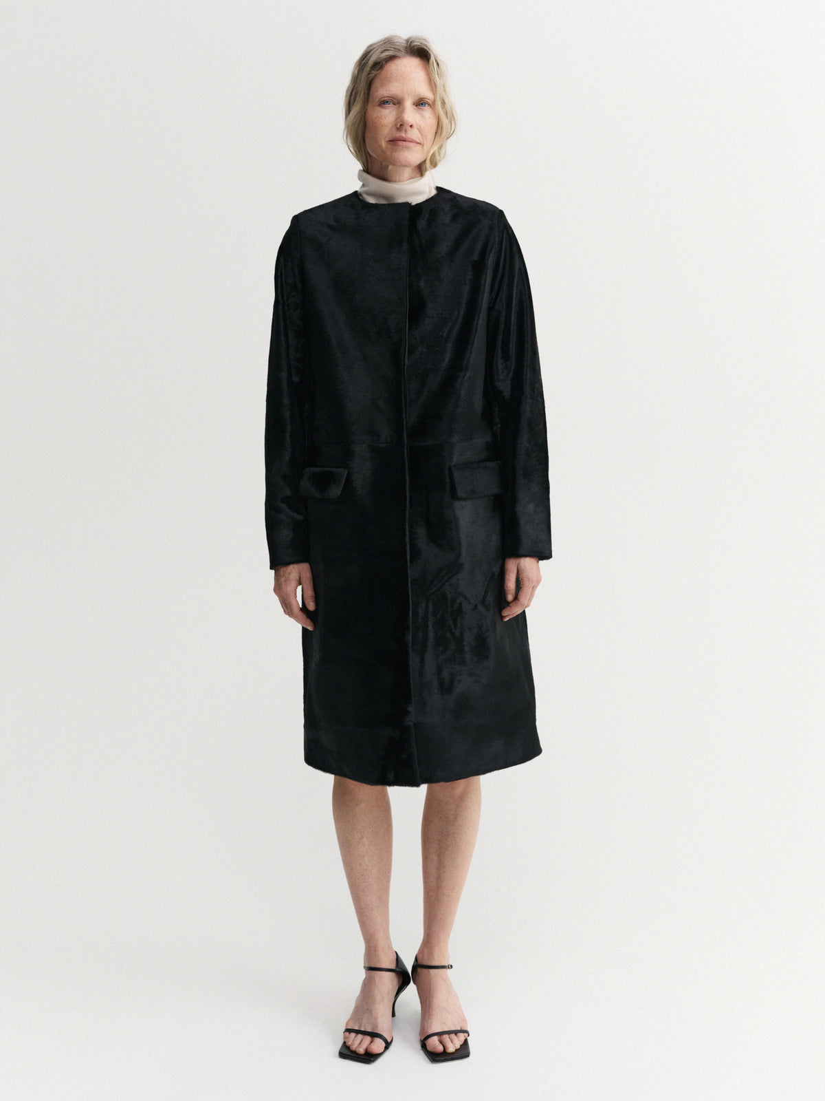 Harlow Pony Leather Coat – Black