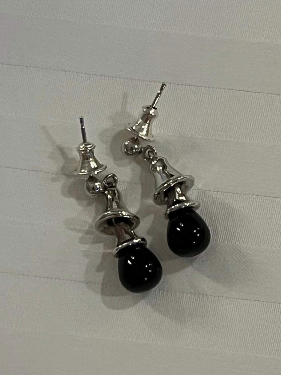 Black Bell Silver Earrings