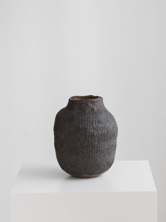 Sculptural Vase - Ribbed Charcoal