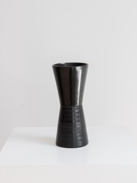 Vintage Black Ribbed Vase