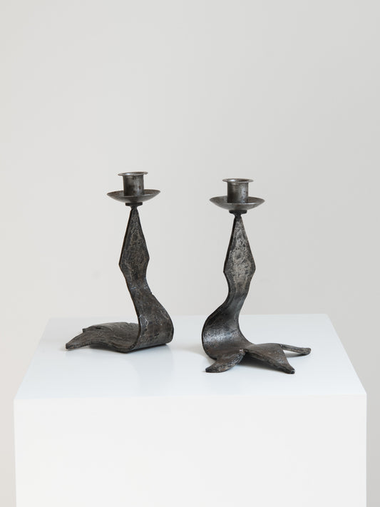 Vintage Brutalist Candle Holders – Pair