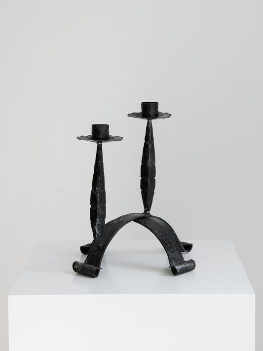 Vintage Brutalist Iron Candle Holder